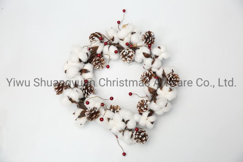 New Design Christmas Pine Needle with White Wreath for Holiday Wedding Party Decoration Supplies Hook Ornament Craft Gifts