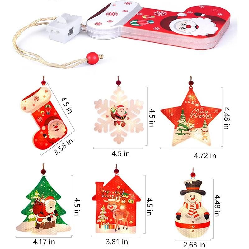 Christmas Tree Large Ornament Light, Decorative Hanging Ornaments, 6PCS Christmas Lighted Window Decorations LED Xmas Tree Lights 3D Light Ornaments