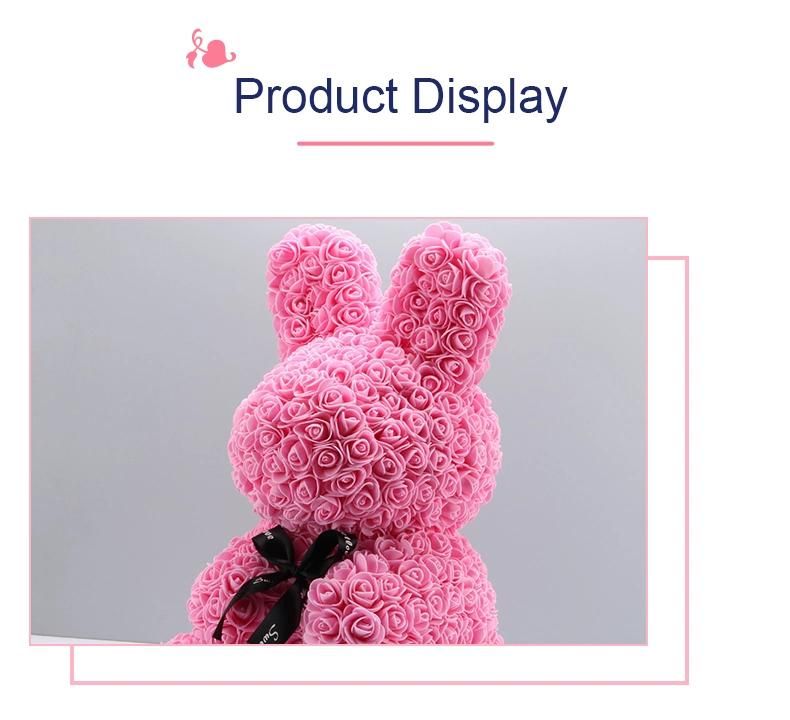 Valentine′s Day Gift 40cm Rose Rabbit Rose Artificial Decoration Christmas Gift Flower Rabbit