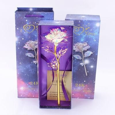 24K Gold Foil Dipped Plated Galaxy Rose LED 24 K Flower Valentines Gift