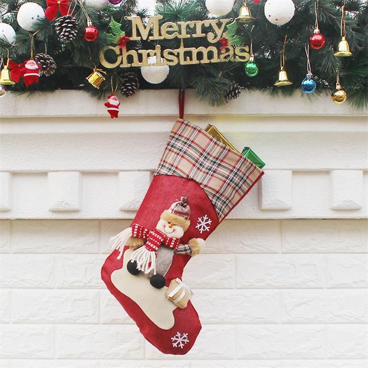 Wholesale Cotton Christmas Decorations New Year Gifts Santa Snowman Elk Socks Christmas Gift Bag for Kids