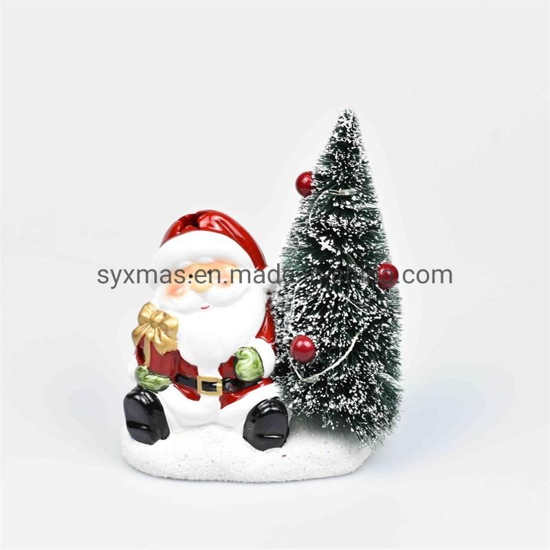 High Quality Ceramic Santa Tree for Home Decoration with Light