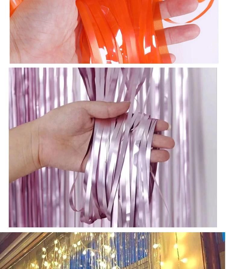Metallic Tinsel Fringes Curtains Metallic Fringe Tinsel Backdrop Shiny Holographic Silver Foil Curtain