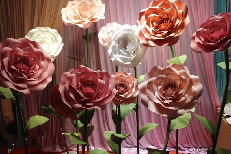 Outdoor Wedding Large Flowers Red Rose Background Wall Window Paper Flower Decoration