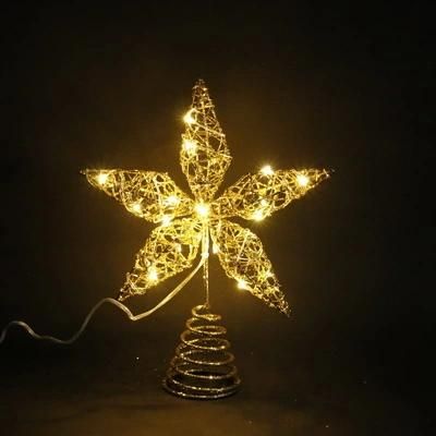 20*6*25cm+T20L; Gold Iron Material Tree Top Star with Glitter and Light Decorate