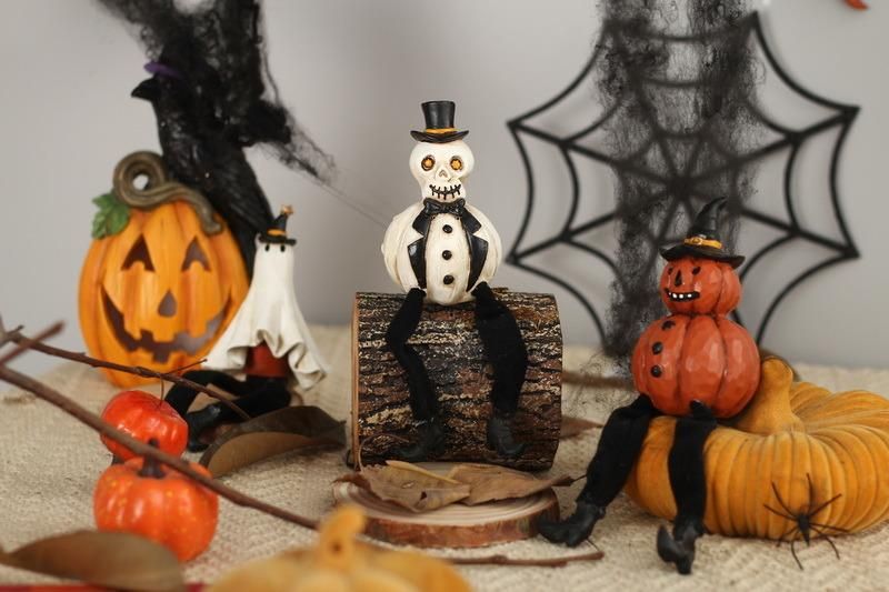 New Design Wholesale Home Decorations Party Accessories Long Soft Leg Halloween Resin Pumpkin Ghost