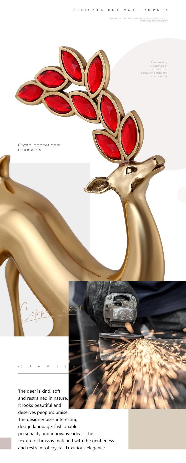 Home Contemporary Modern Brass Carving Decoration Ornaments Statue Deer Decor for Living Room