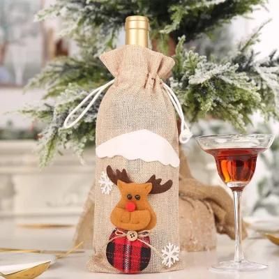 New Christmas Wine Bottle Cover Reindeer Decoration Burlap Jute 1 Bottle Wine Bag