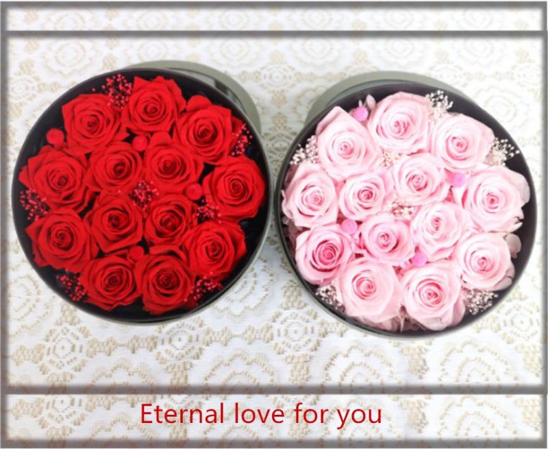 OEM Natural Real Fresh Preserved Roses Flower 13 Roses in Round Gift Box for Valentines Day Gift