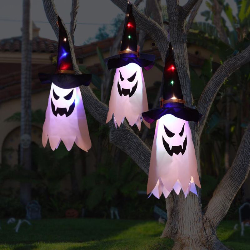 Halloween Decoration Gypsophila Ghost Wizard Ghost Hat LED Flashing Light