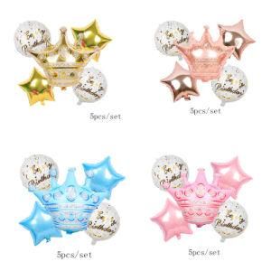 Medium Blue Rose Gold Birthday Crown Set Aluminum Film Balloon