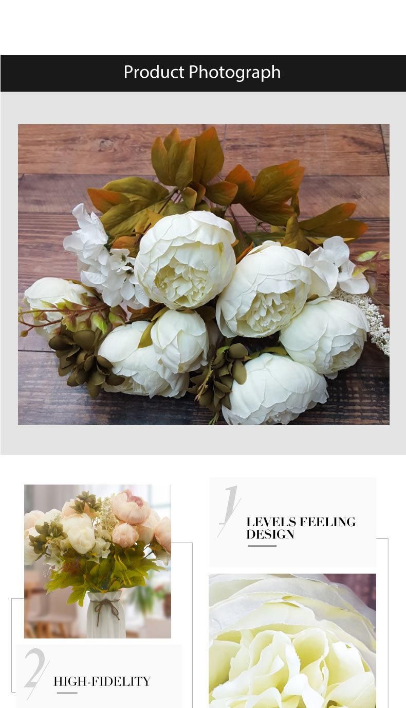 13 Heads Artificial Peony Silk Flowers Bouquet Glorious Moral for Home Office Parties and Wedding