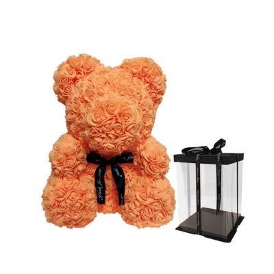 Super Big PE Foam Red Flower Rose Bear with Heart Blue Rose Teddy Bear 70cm with PVC Gift Box Packaging Wholesale