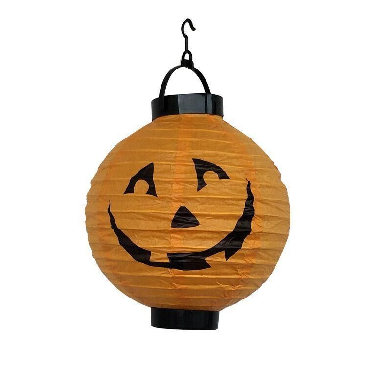 The Factory Wholesale 8inch Orange Black Halloween Pumpkin Paper Jack-O′-Lantern/Lamp Jack-O′-Lantern Paper Lanterns with LED Lights Hang Festive Decorations