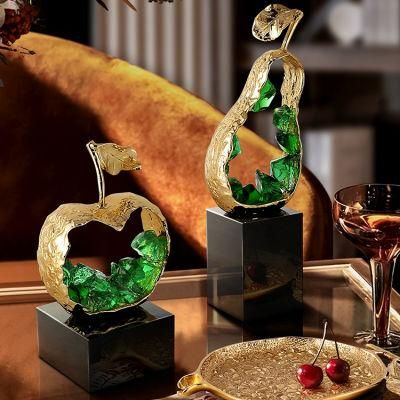 Modern House Decor Living Room Home Luxury Crystal Ore Green Ornaments Pear Apple Decoration