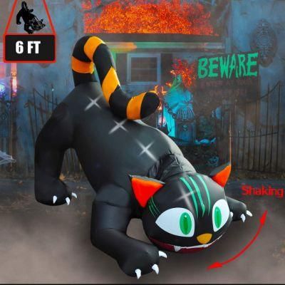 Shaking Head Inflatable Black Cat Halloween Decorations with Moving Function