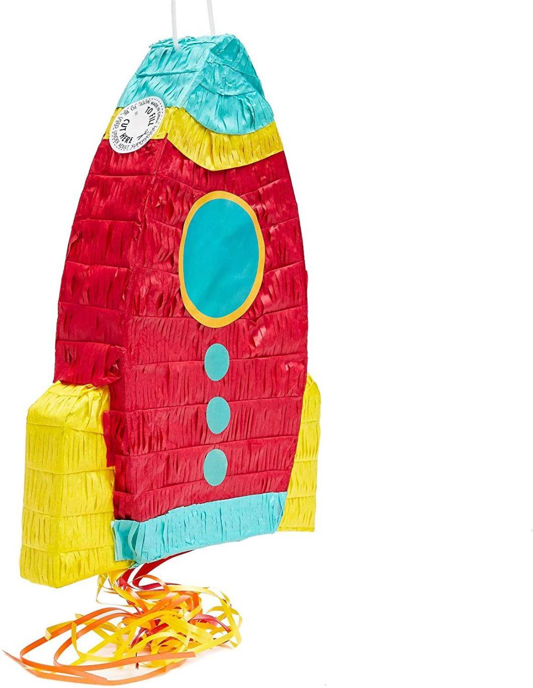 Blue Panda Rocket Ship Pinata for Space Birthday Party Supplies