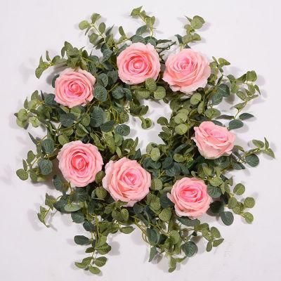 Artificial Rose Vine Flowers with Green Leaves Silk Rose Hanging Vine Flowers Garland IVY Plants for Home Wedding Party Garden Wall Decoration