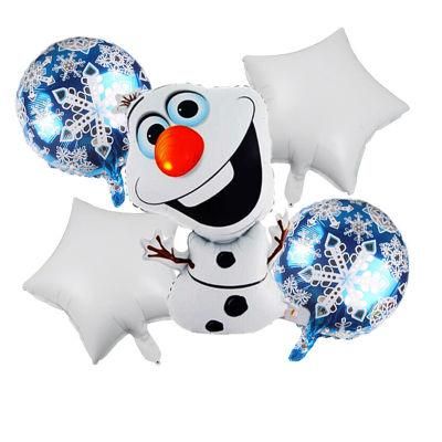 5PCS Cartoon Character Snowman Balloon Set 18 Inch Round Foil Globos for Birthday Party Decoration