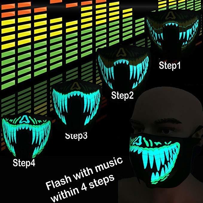 Halloween Zombies Teeth Music Mask LED Party Mask Sound Activated