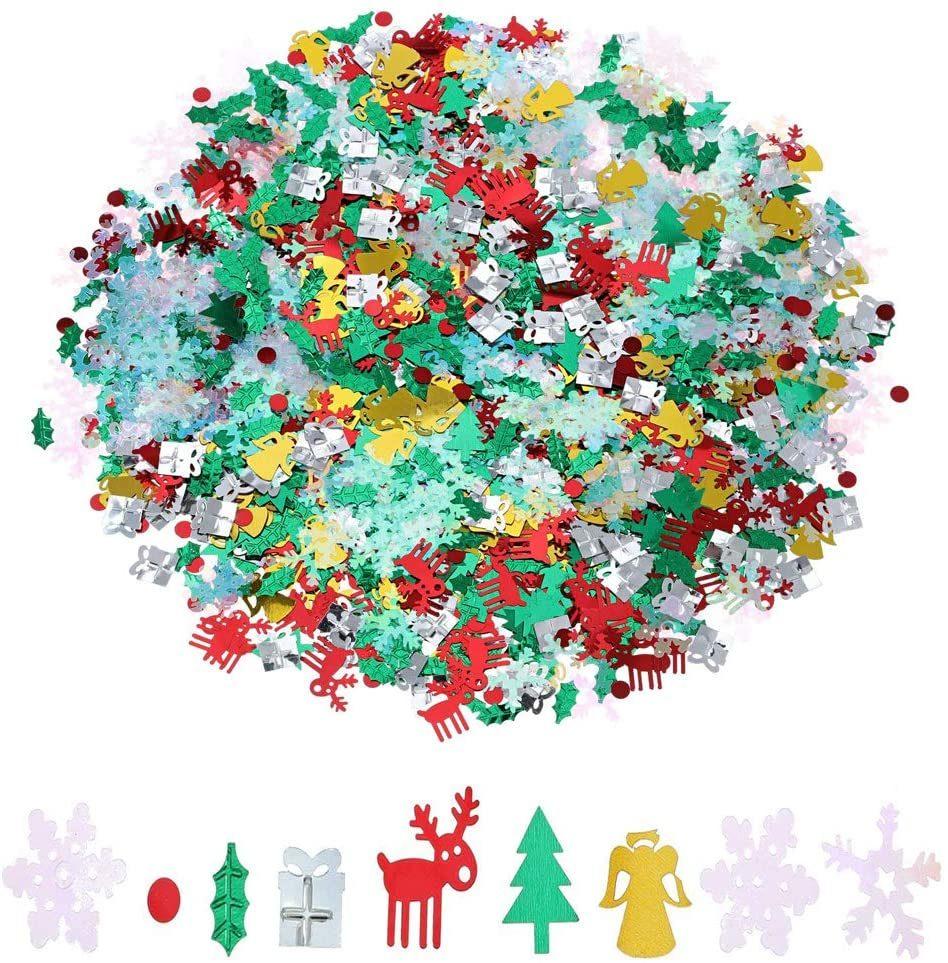 Christmas Confetti Glitter Xmas Pentagram Tree Marry Christmas Mixed Foil Table Confetti Sequins for Christmas Party or DIY Decoration