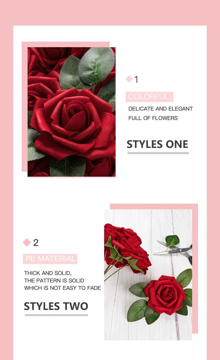 Hot Selling High Quality Foam Flower Fose 7cm PE Artificial Foam Rose Flowers Head with Stem