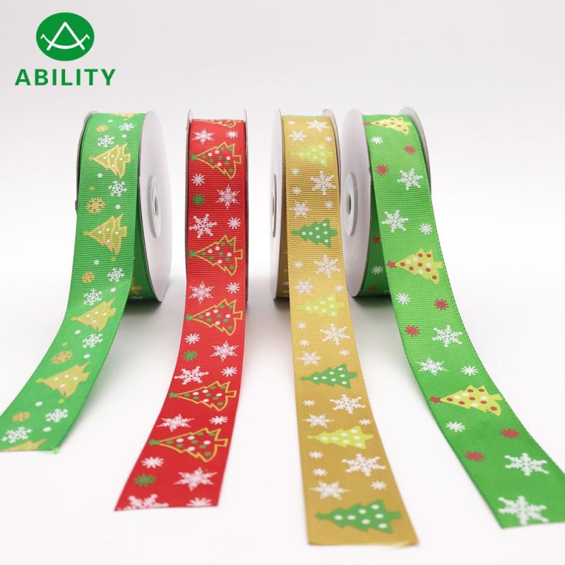 Custom Printing Christmas Polyester Ribbon Grosgrain Ribbon