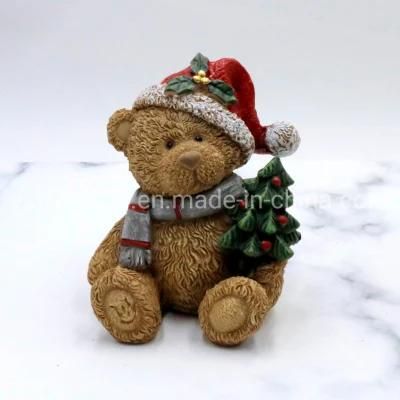 Christmas Decoration Bear with Xmas Tree Ornaments Polyresin Girt