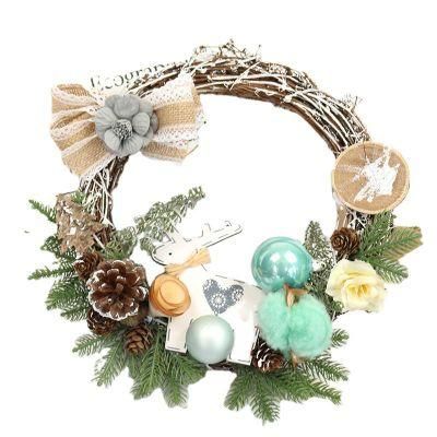 Handmade Artificial Wreaths, Suitable for All Seasons, for Front Door, Wall, Window, Home Decoration (Green/Flower)