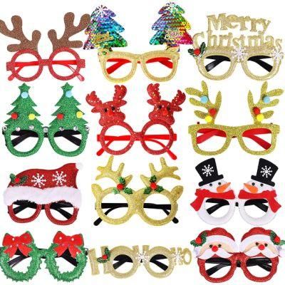 Christmas Glasses Glitter Party Glasses Frames Christmas Decoration Costume Eyeglasses for Christmas Parties Holiday Favors Photo Booth