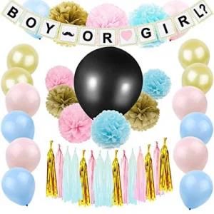 Boy or Girl Banner Paper Flower Ball Gender Secret Party Decorations