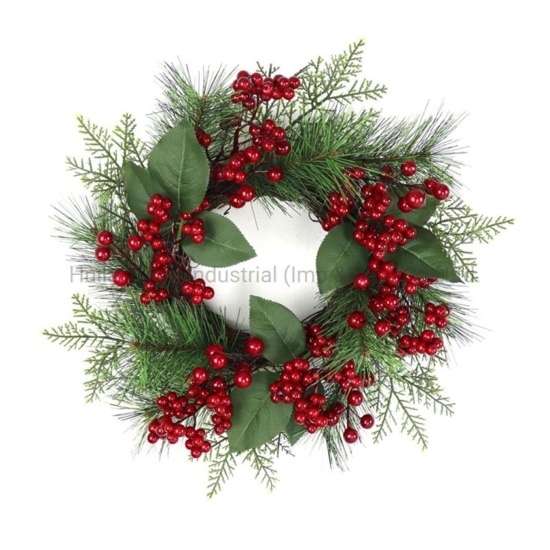 Christmas Rattan Ring Artificial Berry Rattan Wreath Plastic Pine Needle Garland