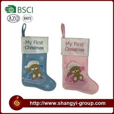 Custom Logo Baby&prime; S 1st Embroidery Christmas Stocking for Baby Kids Birthday Christmas Felt Tree Decoration