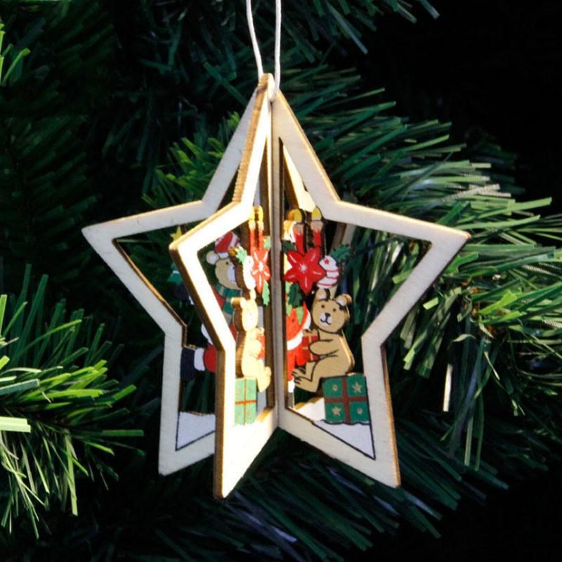 Exquisite Xmas Christmas Tree Ornament Souvenir 3D Wooden Hanging Decoration