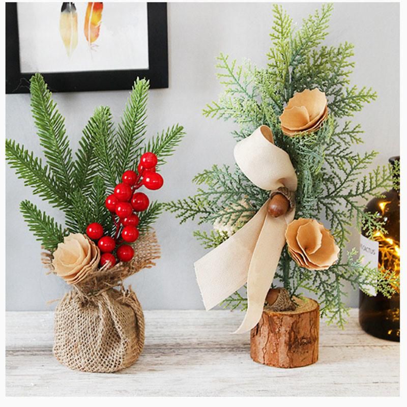 Small Tabletop Christmas Tree with Red Berries Desk Decorations