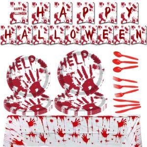 Halloween Festival Blood Hand Horror Party Paper Cup Plate Tissue Fork Spoon