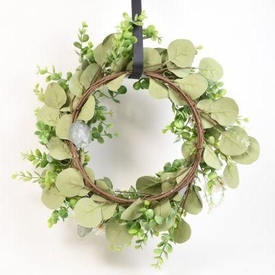 Plastic Simulation Artificial Green Leaves Wreath Boxwood Wreath for Front Door Home Decoration