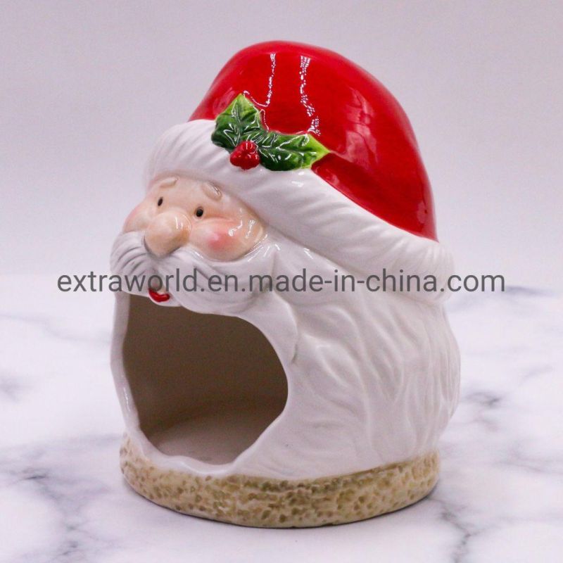 Wholesale Santa Shaped T-Light Ceramic Candle Holder for Christmas Decoration
