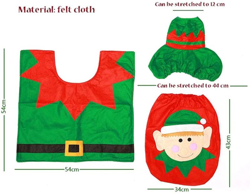 Fancy Christmas Toilet Seat Lid Cover + Contour Rug Set Bathroom Accessories Xmas Supplies Decoration