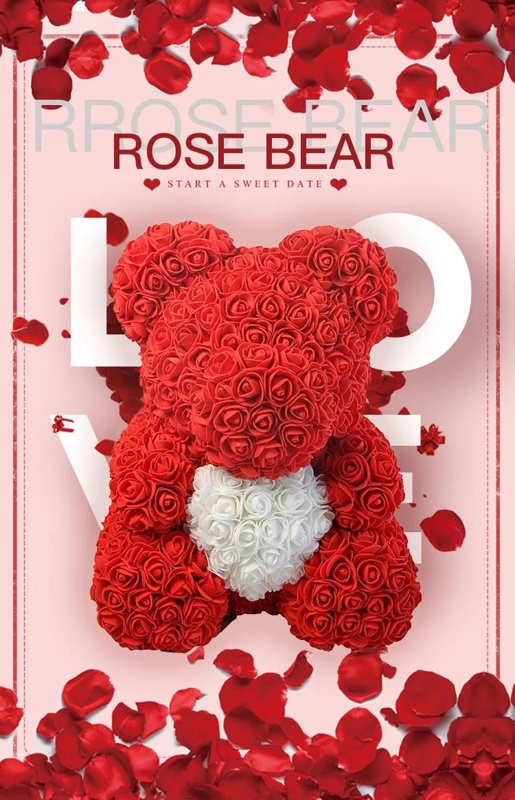 Best Sell Design Foam Rose Teddy Bear PE Flower 25cm Bear with Transparent Gift Box