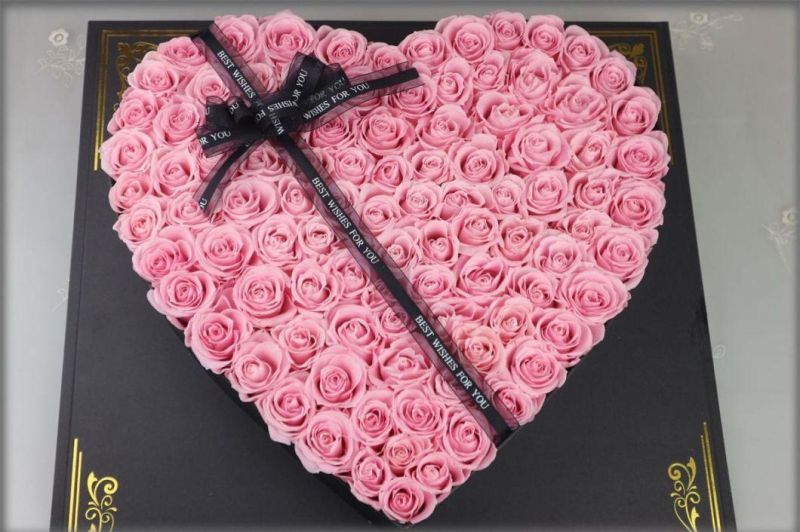 Japanese Technology Beautiful and Romantic Valentines′ Day Wedding Gift Preserved Roses Flower 99 Roses in Large Heart Gift Box