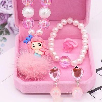 Resin Princess Beaded Bracelet Pearl Necklace Cute Cartoon Lovely Children Jewelry Gift Sets for Girls