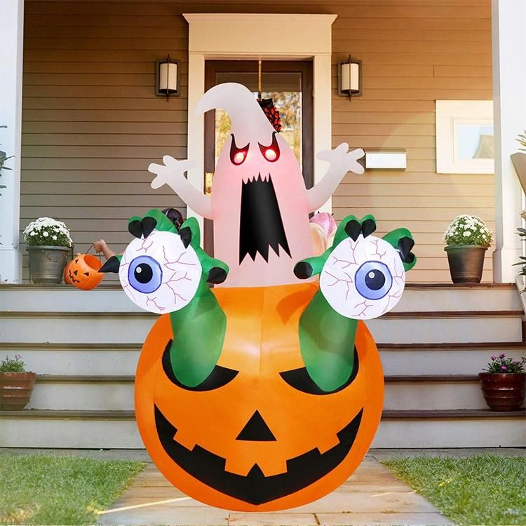 Inflatable Eyeball Pops Pumpkin Scary Ghost Halloween Courtyard Decoration with LED Lights