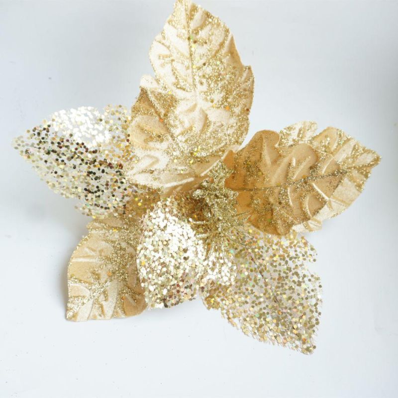 Christmas Poinsettia Decorations Glitter Artificial Christmas Flowers for Xmas Tree Ornaments