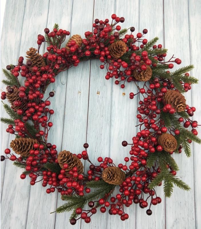 Christmas Decorative Cypress Wreath with Small Pinecone Berry Pick