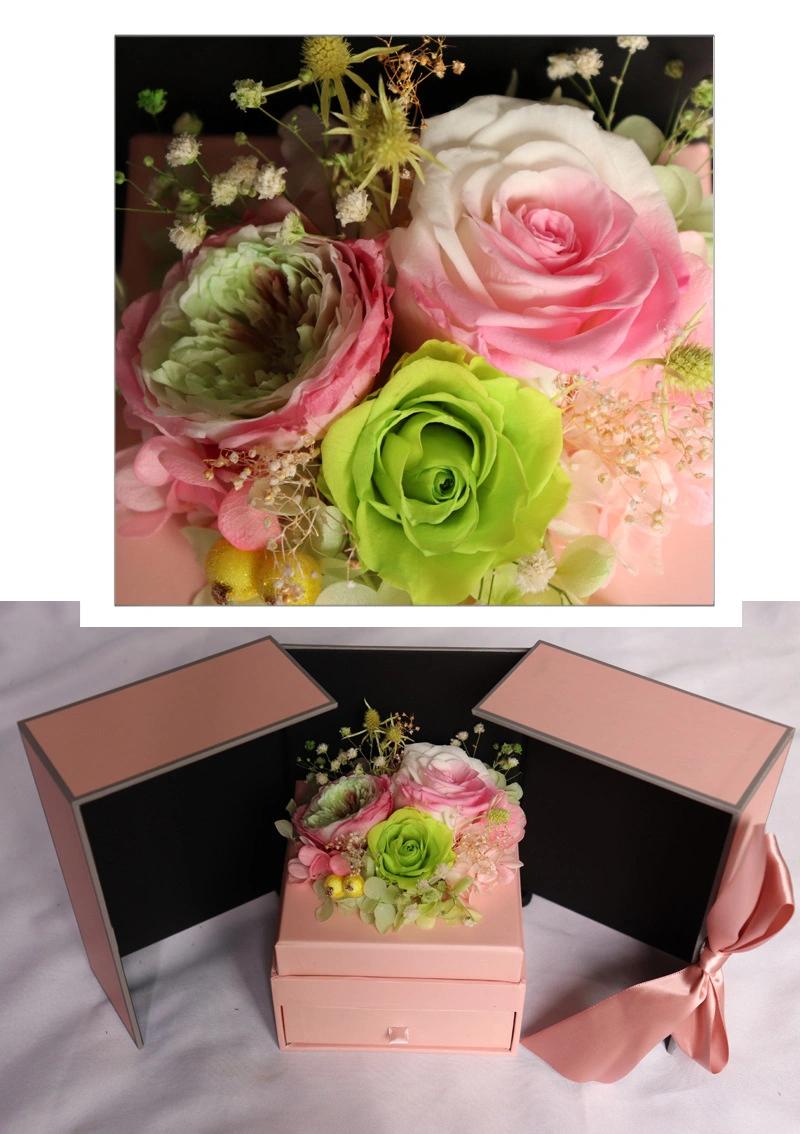 OEM Colorful Perfect Christmas Gifts Preserved Everlasting Real Rose Flower Preserved Roses in Gift Box with Drawer