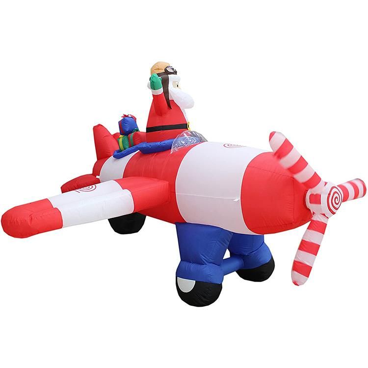 Hot Sale Inflatable Santa Claus in Plane/Christmas Inflatable Plane with Santa Claus