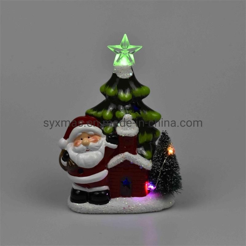 New Arrivals Handmade Home Decor Ceramic Christmas Ornaments LED Lighted Porcelain Xmas Tree Santa
