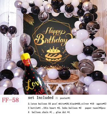 Happy Birthday Decorations Supplies Balloons Banner Men Black Gold Birthday Party Decorations Set