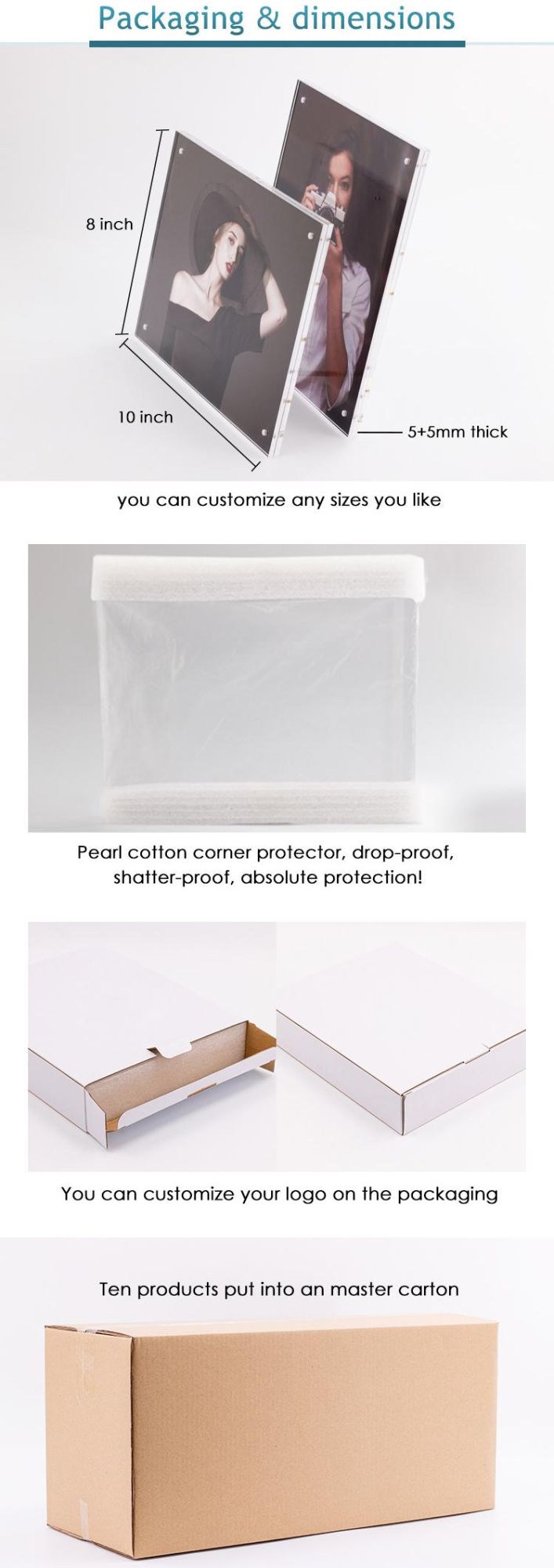 Magnetic Clean Crystal Floating Frameless Acrylic Photo Frame